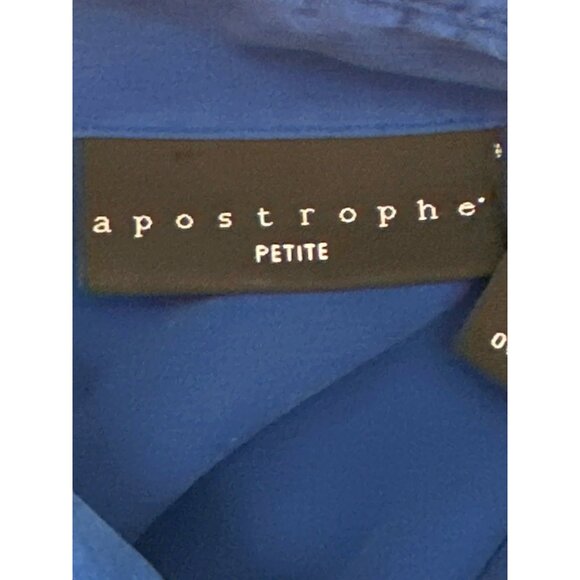 Apostrophe Petites Silk Spandex Blend Royal Blue Button Up Long Sleeve Blouse Sz - Picture 8 of 10